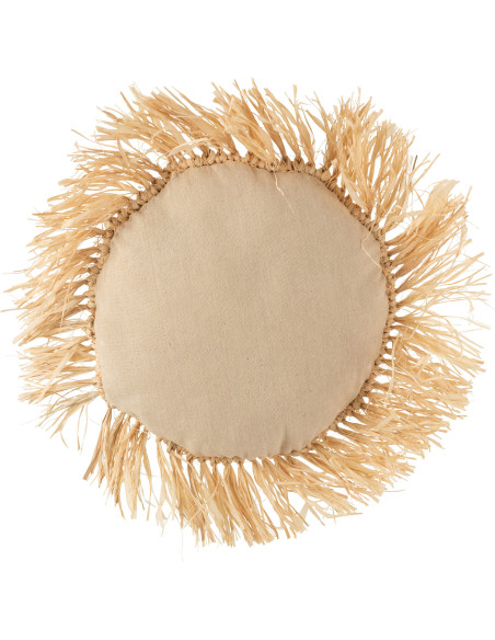 Coussin Rond Blamus 45 cm en Rotin Raphia Naturel Motif tressé Avec franges - 3