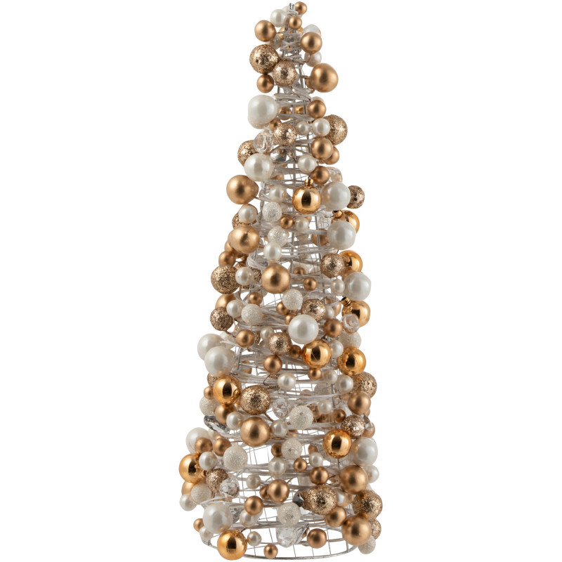 Cône de Noël Boules Hauteur 45 cm en Plastique Blanc Doré - 1