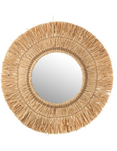 Miroir Mural Rond Blamus en Raphia Naturel J-Line - 1