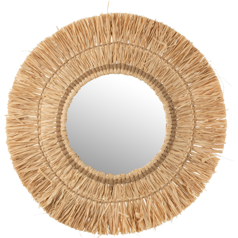 Miroir Mural Rond Blamus en Raphia Naturel J-Line - 1