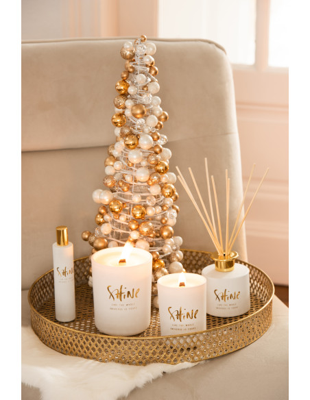 Cône de Noël Boules Hauteur 45 cm en Plastique Blanc Doré - 2