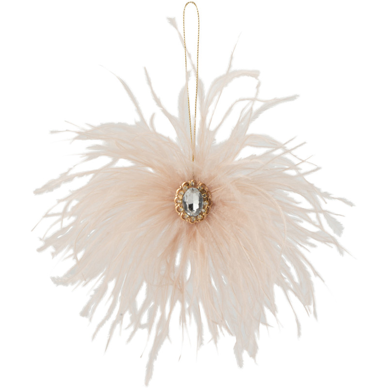 Suspension de Noël en Plume Écru Avec pierre brillante - 1