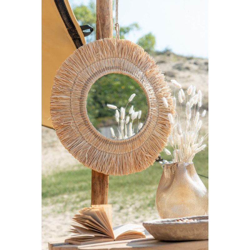 Miroir Mural Rond Blamus en Raphia Naturel J-Line - 2