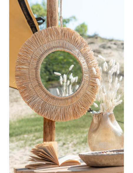 Miroir Mural Rond Blamus en Raphia Naturel J-Line - 2