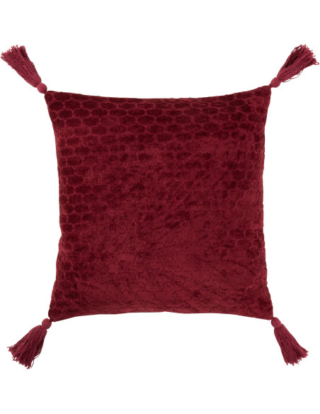 Coussin Carré Flavio 45x45 en Coton Bordeaux Avec pompons - 1