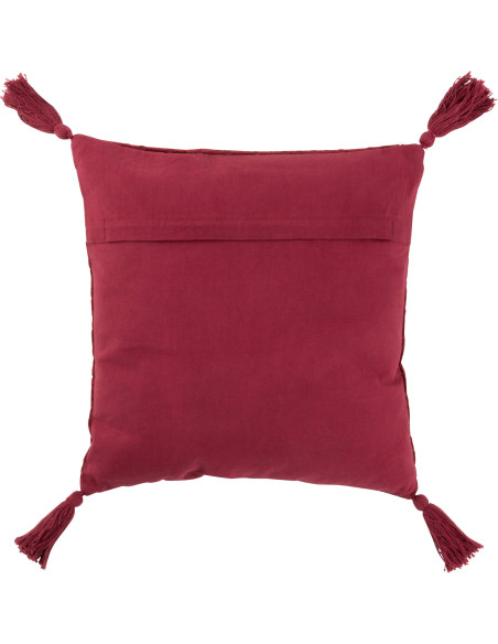 Coussin Carré Flavio 45x45 en Coton Bordeaux Avec pompons - 3