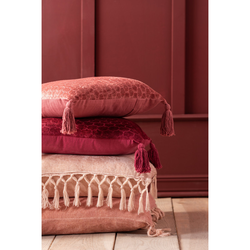 Coussin Carré Flavio 45x45 en Coton Bordeaux Avec pompons - 4