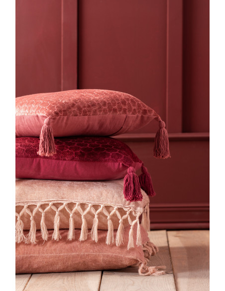 Coussin Carré Flavio 45x45 en Coton Bordeaux Avec pompons - 4