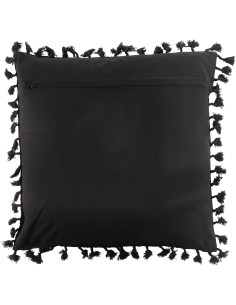 Coussin Carré Ghalo 45x45 en Coton Noir Motif marocain Avec pompons - 2