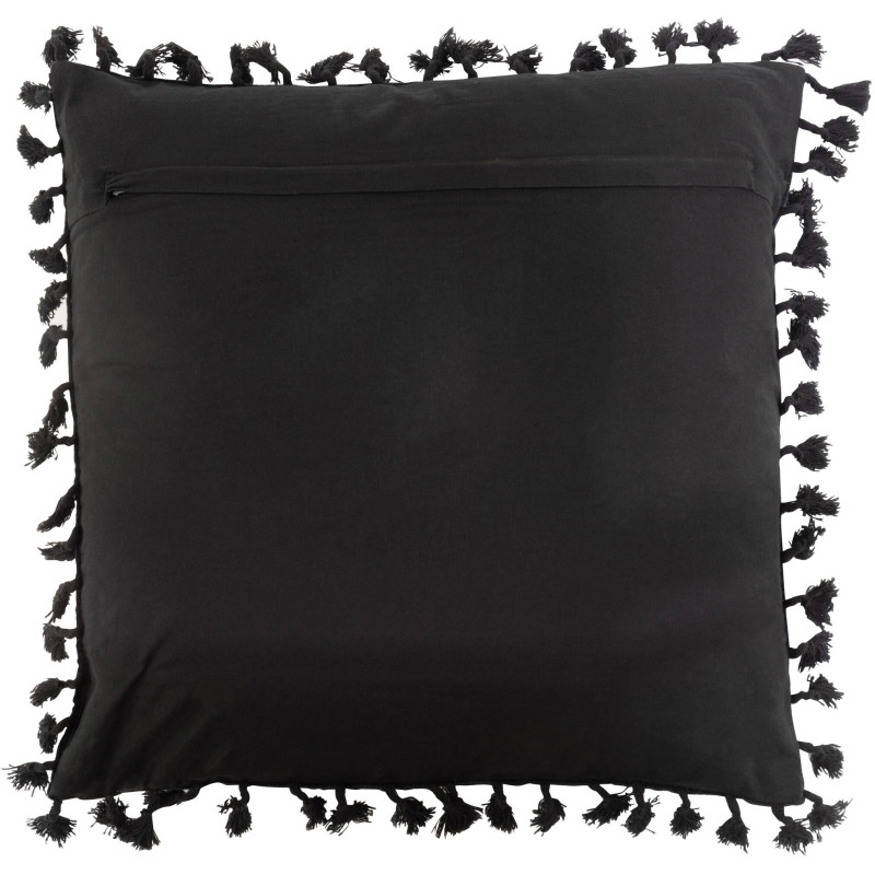 Coussin Carré Ghalo 45x45 en Coton Noir Motif marocain Avec pompons - 2