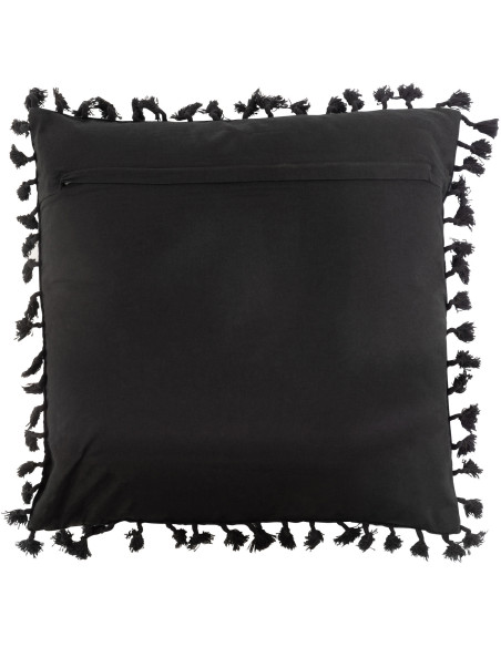 Coussin Carré Ghalo 45x45 en Coton Noir Motif marocain Avec pompons - 2