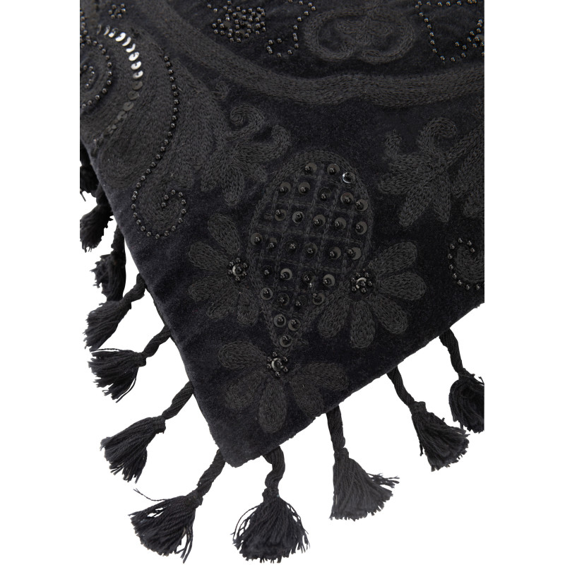 Coussin Carré Ghalo 45x45 en Coton Noir Motif marocain Avec pompons - 3