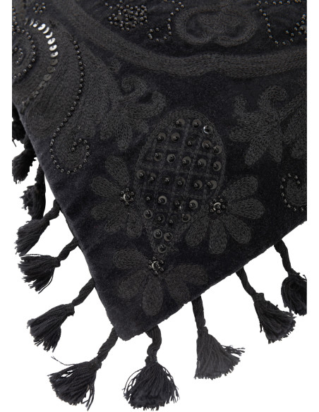 Coussin Carré Ghalo 45x45 en Coton Noir Motif marocain Avec pompons - 3