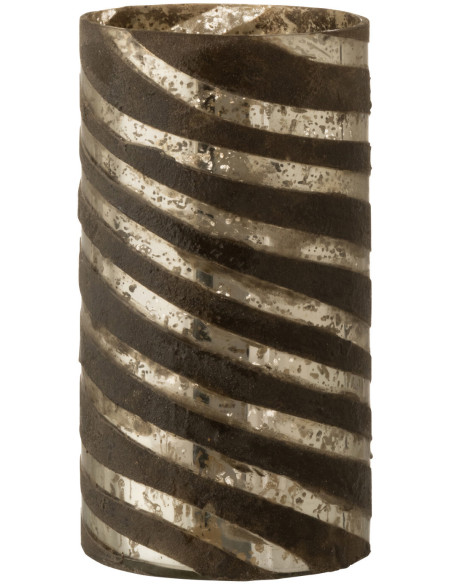 Vase Cylindrique Zidag Hauteur 30 cm en Verre Marron Argenté Motif lignes - 1