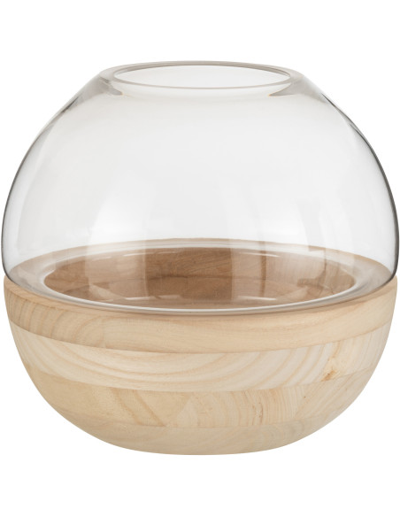 Vase en Verre Transparent Bois Naturel D25 cm - 1