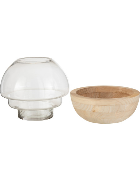 Vase en Verre Transparent Bois Naturel D25 cm - 2