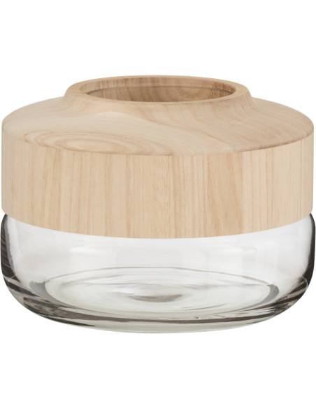 Vase en Verre Transparent Bois Naturel H17 cm - 1