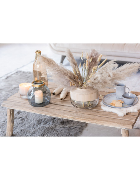 Vase en Verre Transparent Bois Naturel H17 cm - 4