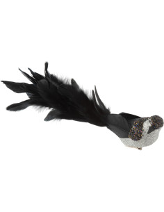 Décoration de Noël XL Oiseau à clipser en Plume Noir Avec paillettes (Lot de 2) - 1