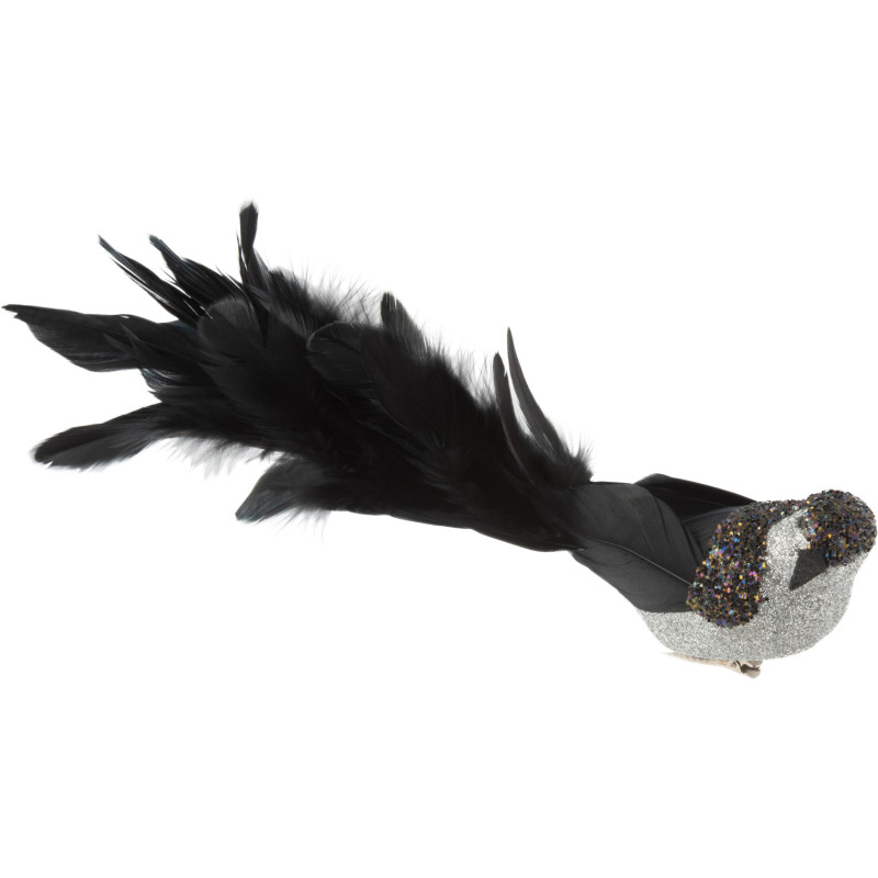 Décoration de Noël XL Oiseau à clipser en Plume Noir Avec paillettes (Lot de 2) - 1