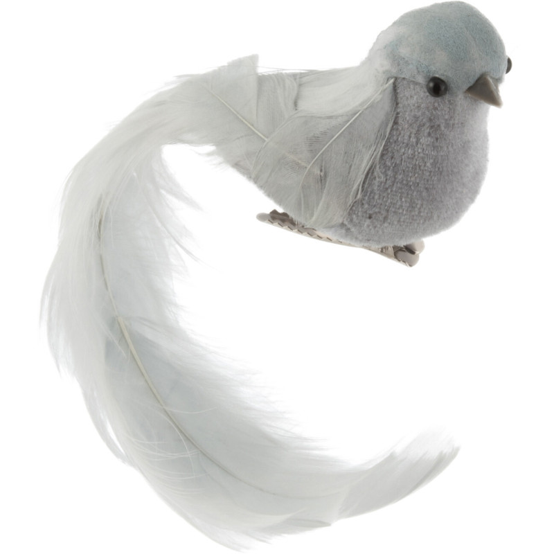 Décoration de Noël Oiseau à clipser en Plume Gris (Lot de 3) - 1
