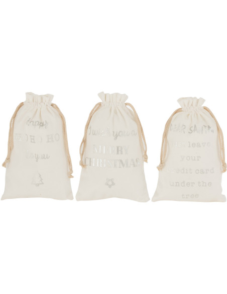 Sac Cadeaux de Noël Anglais 30 cm en Polyester Blanc Argenté Effet velours (Lot de 3) - 1