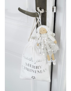 Sac Cadeaux de Noël Anglais 30 cm en Polyester Blanc Argenté Effet velours (Lot de 3) - 2