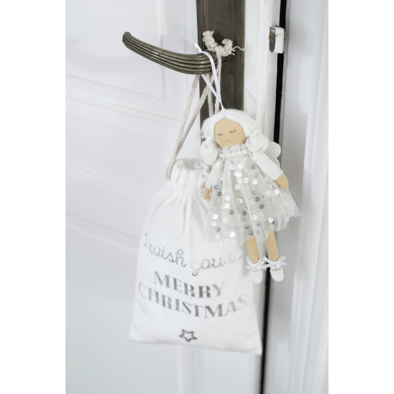 Sac Cadeaux de Noël Anglais 30 cm en Polyester Blanc Argenté Effet velours (Lot de 3) - 2