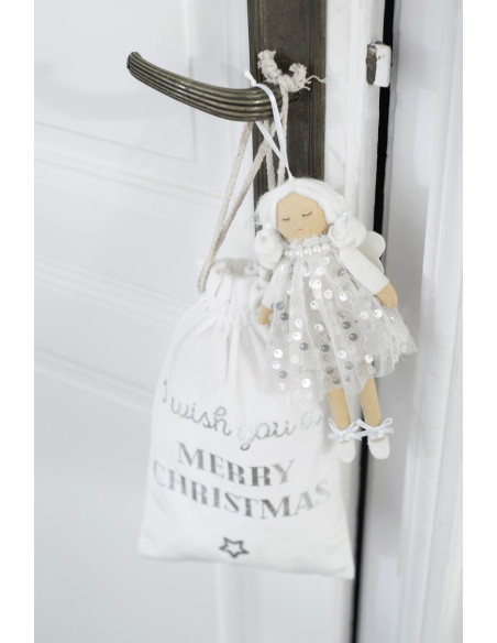 Sac Cadeaux de Noël Anglais 30 cm en Polyester Blanc Argenté Effet velours (Lot de 3) - 2