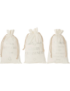 Sac Cadeaux de Noël Anglais 50 cm en Polyester Blanc Argenté Effet velours (Lot de 3) - 1