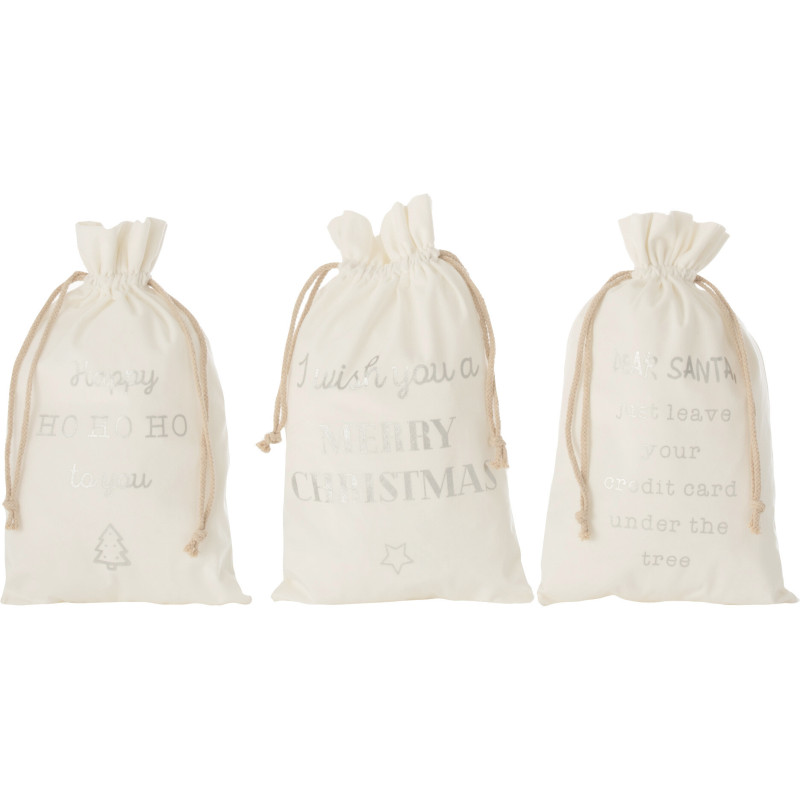 Sac Cadeaux de Noël Anglais 50 cm en Polyester Blanc Argenté Effet velours (Lot de 3) - 1