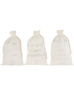 Sac Cadeaux de Noël Anglais XL 80 cm en Polyester Blanc Argenté Effet velours (Lot de 3) - 1
