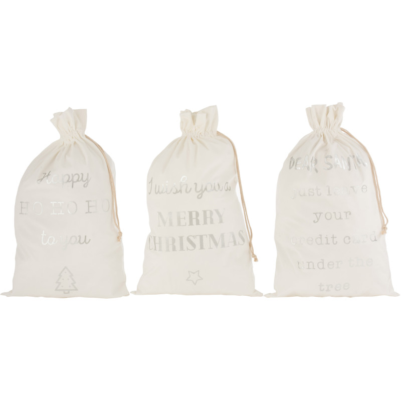 Sac Cadeaux de Noël Anglais XL 80 cm en Polyester Blanc Argenté Effet velours (Lot de 3) - 1