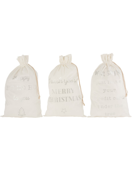 Sac Cadeaux de Noël Anglais XL 80 cm en Polyester Blanc Argenté Effet velours (Lot de 3) - 1