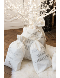 Sac Cadeaux de Noël Anglais XL 80 cm en Polyester Blanc Argenté Effet velours (Lot de 3) - 2