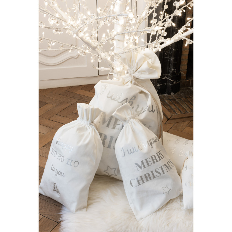 Sac Cadeaux de Noël Anglais XL 80 cm en Polyester Blanc Argenté Effet velours (Lot de 3) - 2