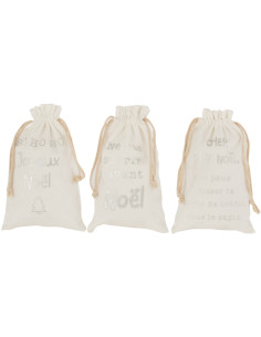 Sac Cadeaux de Noël Français 30 cm en Polyester Blanc Argenté Effet velours (Lot de 3) - 1