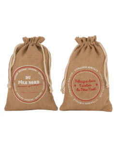 Sac Cadeaux de Noël Français 30 cm en Jute Naturel (Lot de 2) - 1