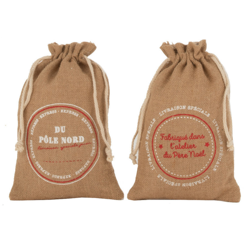 Sac Cadeaux de Noël Français 30 cm en Jute Naturel (Lot de 2) - 1