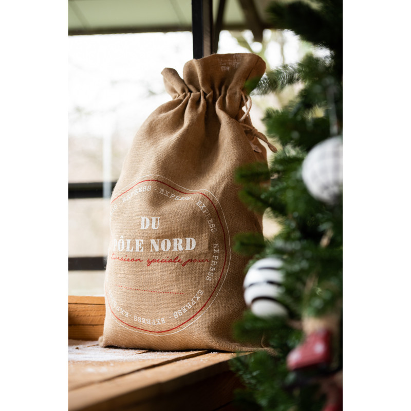 Sac Cadeaux de Noël Français 30 cm en Jute Naturel (Lot de 2) - 2