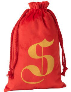 Sac Cadeaux de Noël Santa 30 cm en Polyester Rouge Doré Effet velours - 1