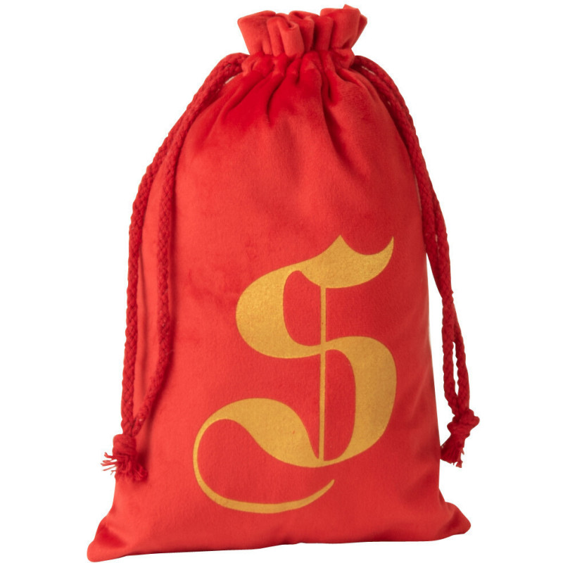 Sac Cadeaux de Noël Santa 30 cm en Polyester Rouge Doré Effet velours - 1