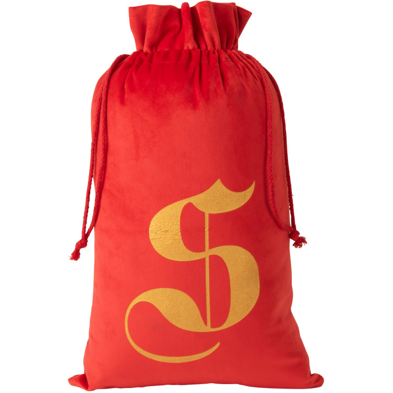 Sac Cadeaux de Noël Santa 50 cm en Polyester Rouge Doré Effet velours - 1