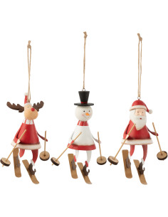 Suspension de Noël Personnages à ski en Métal Rouge Blanc (Lot de 3) - 1