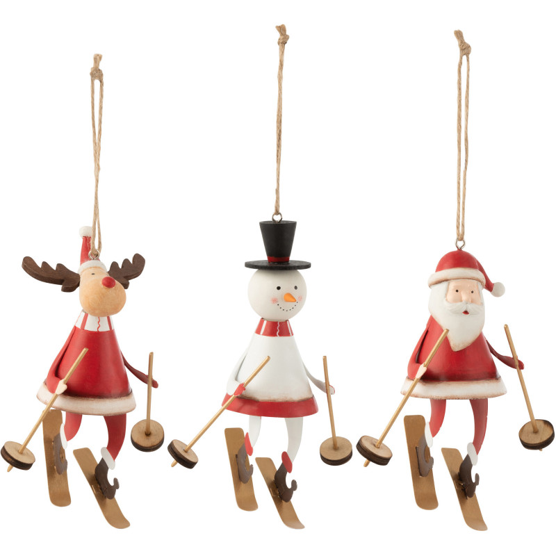 Suspension de Noël Personnages à ski en Métal Rouge Blanc (Lot de 3) - 1