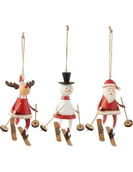 Suspension de Noël Personnages à ski en Métal Rouge Blanc (Lot de 3) - 1