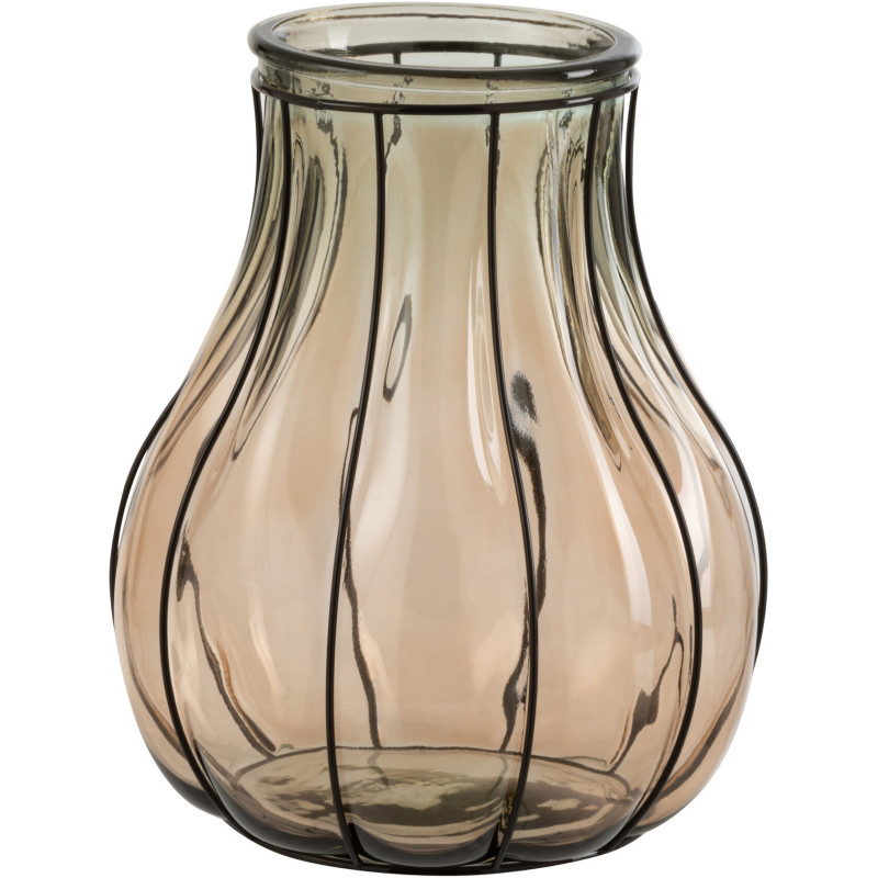 Vase Ovale Fusion Hauteur 30 cm en Verre Taupe Métal - 1