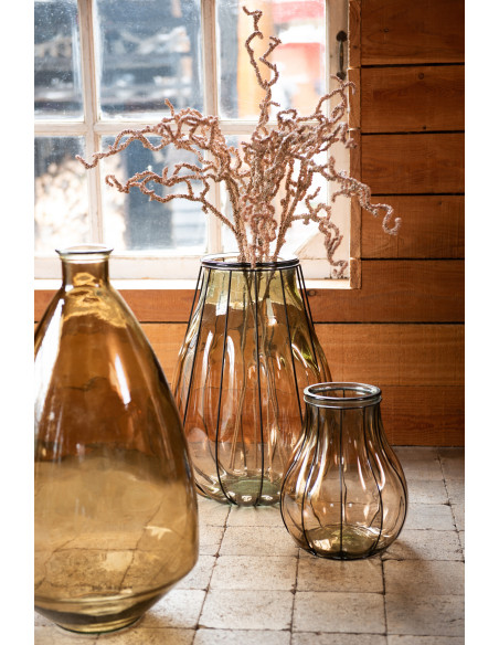 Vase Ovale Fusion Hauteur 30 cm en Verre Taupe Métal - 2