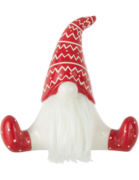 Décoration de Noël Père Noël Assis 25 cm en Céramique Rouge Blanc - 1