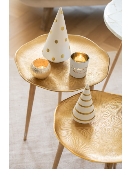 Décoration de Noël Sapin de Noël 15 cm en Céramique Blanc Doré Motif Pois & Lignes (Lot de 2) - 2